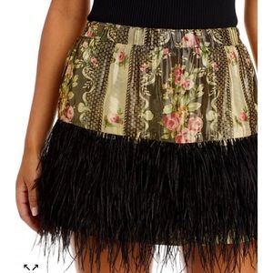 Feather trim mini skirt and cropped camisole top